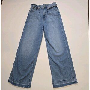 Gap High Rise Wide Leg Trouser Jeans Light Indigo Blue 27 4R Raw Hem 760313-00
